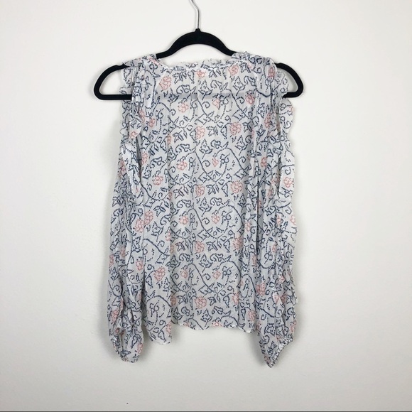 Ulla Johnson Dunia Floral Cold Shoulder Silk Tassel Blouse Casual Printed - Picture 3 of 7